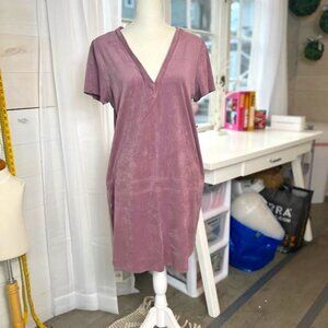 Lavender Brown Faux Suede V-Neck Dress in Mauve - Size M